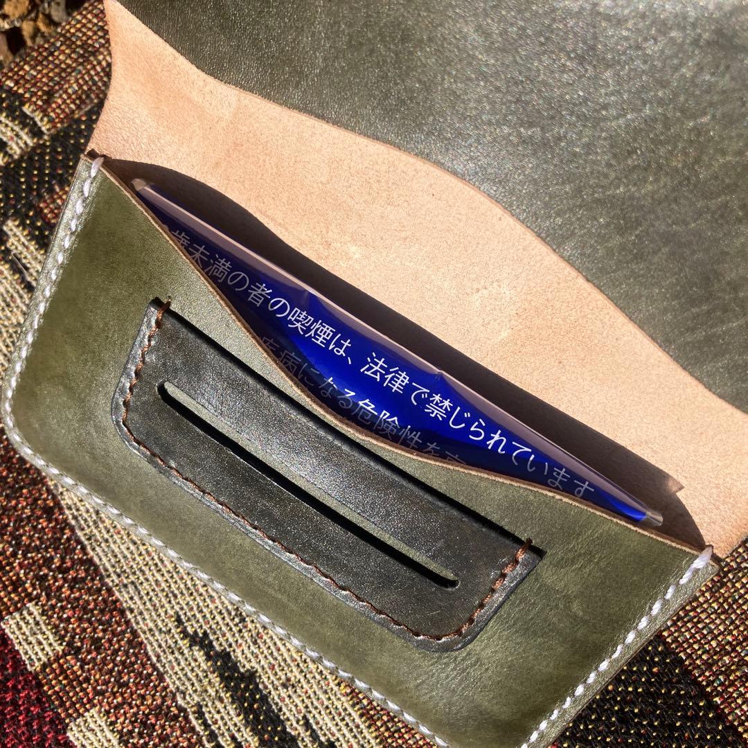 手巻きタバコポーチ　シャグポーチ　本革　手染め　手縫い