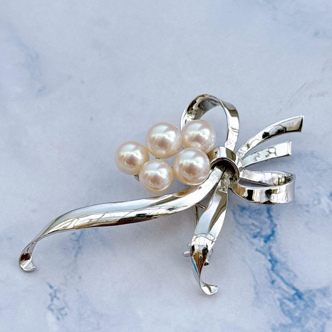 美品 MIKIMOTO あこやパール ブローチ コサージュ リボン 愛子様