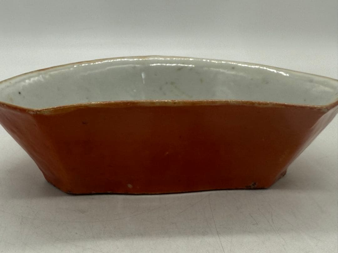 ※中国　清時代　紅釉 多角皿　送料込み250602