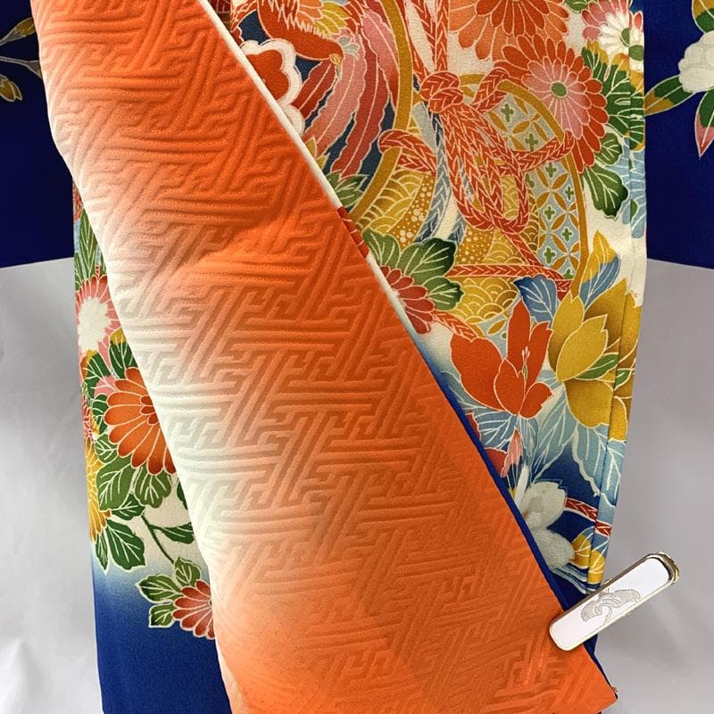 512ag23□七五三 七歳 女児 着物&袋帯 鼓 花文 青白□状態良好