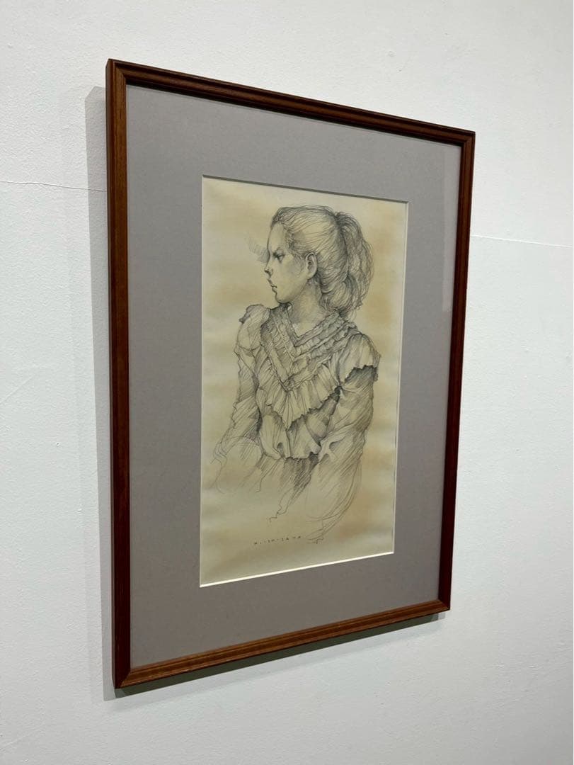 【真作保証】石阪春生 女のいる風景 素描 額装品