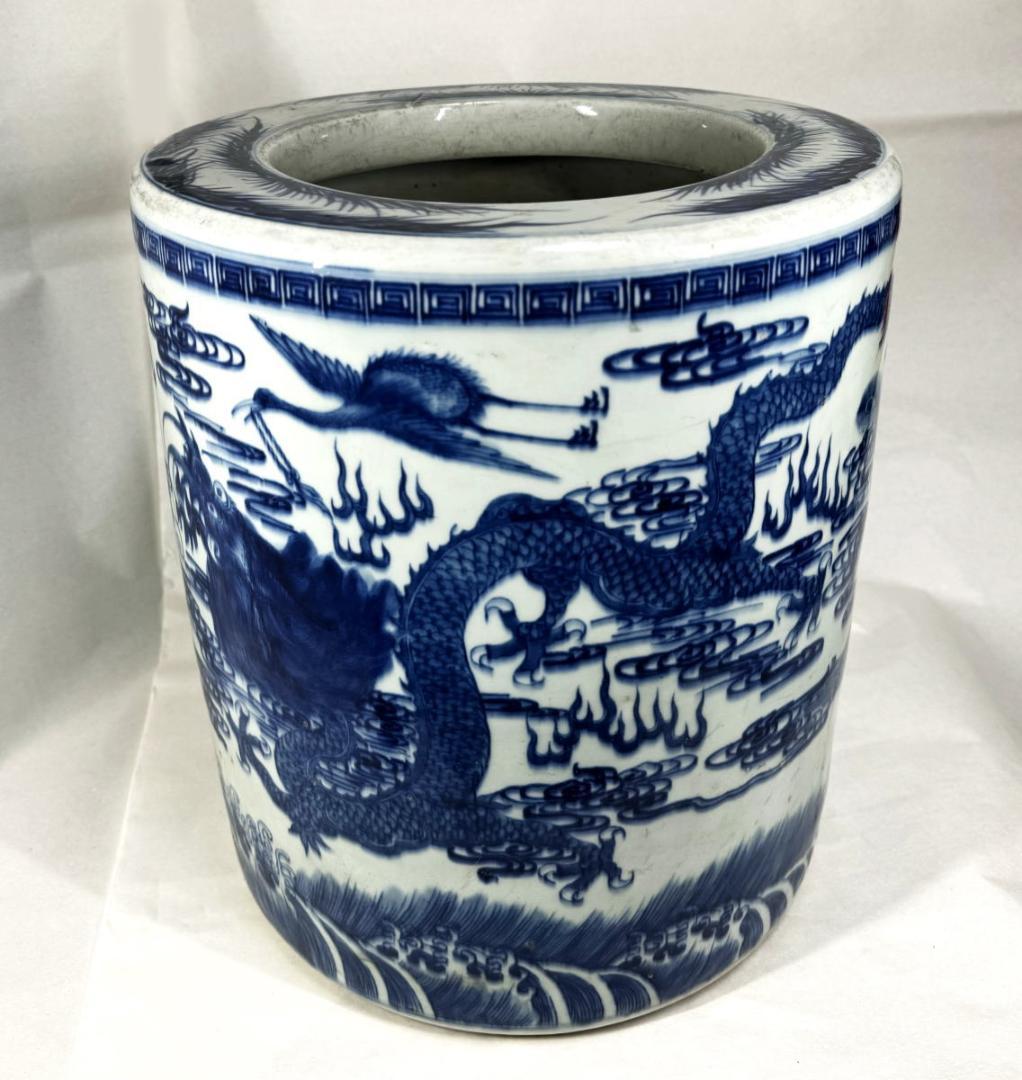 明時代 雙龍雙鳳凰鯉筆巻大鉢 約10.3kg 伝世品焼物 青花 WWTT014