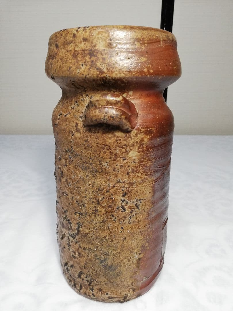 日幡光顕 備前焼 耳付窯変花入 花器 フラワーベース 花瓶 置物 工芸品 茶道具