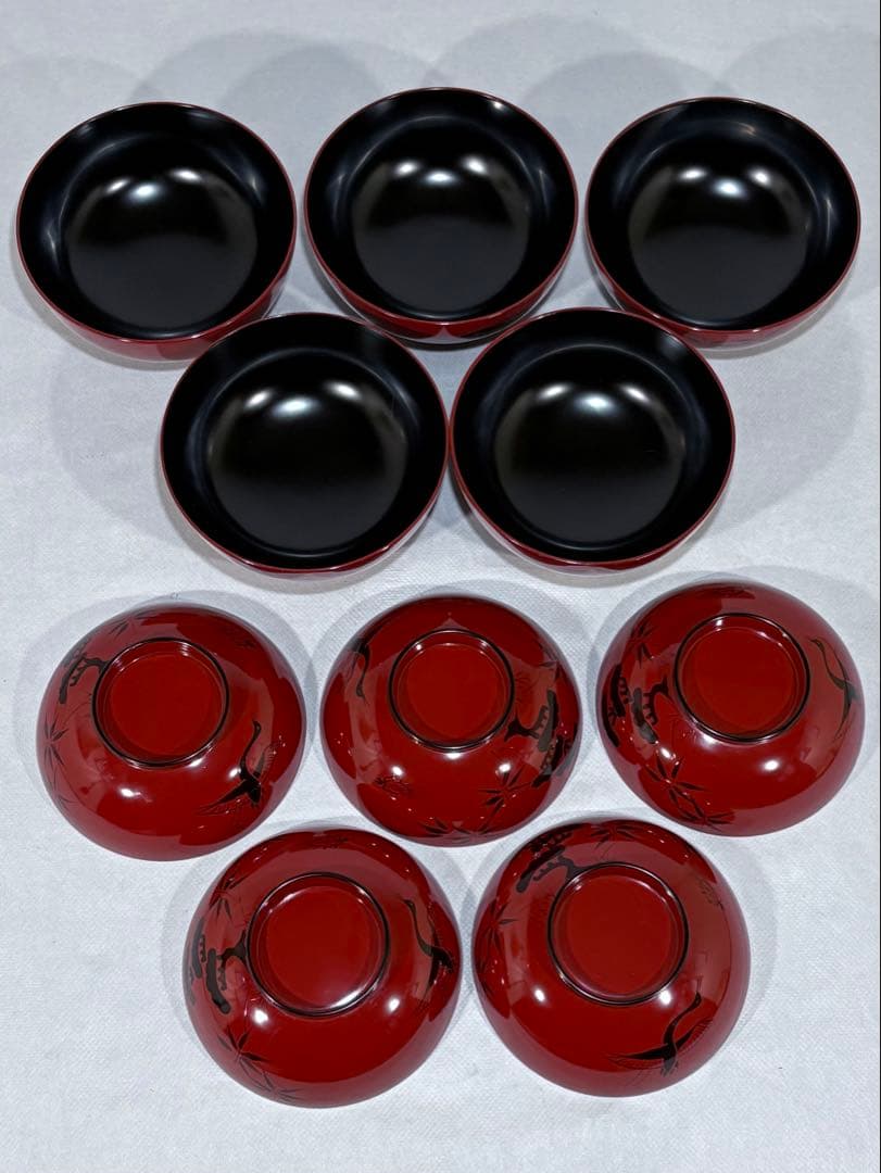 輪島塗　北村葵春造　朱塗 蓬莱山絵　煮物椀五客　美品　共箱　茶道具　懐石　送料込