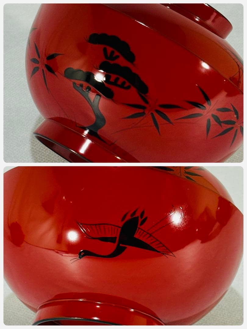 輪島塗　北村葵春造　朱塗 蓬莱山絵　煮物椀五客　美品　共箱　茶道具　懐石　送料込