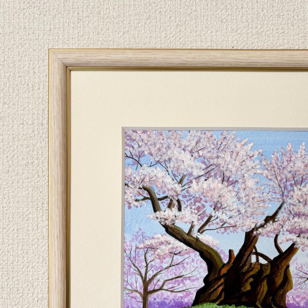 アクリル画　原画　「山高神代桜」額縁付　SMサイズ　風景画