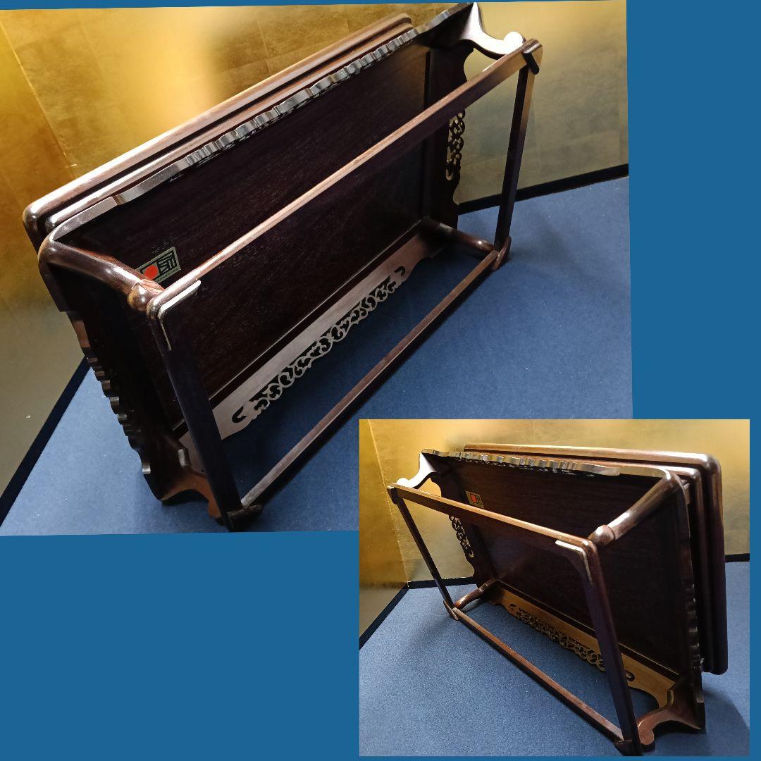 AO15 高嶋作 大阪唐木 二重天 紫檀 透彫 平卓 花台 香炉台