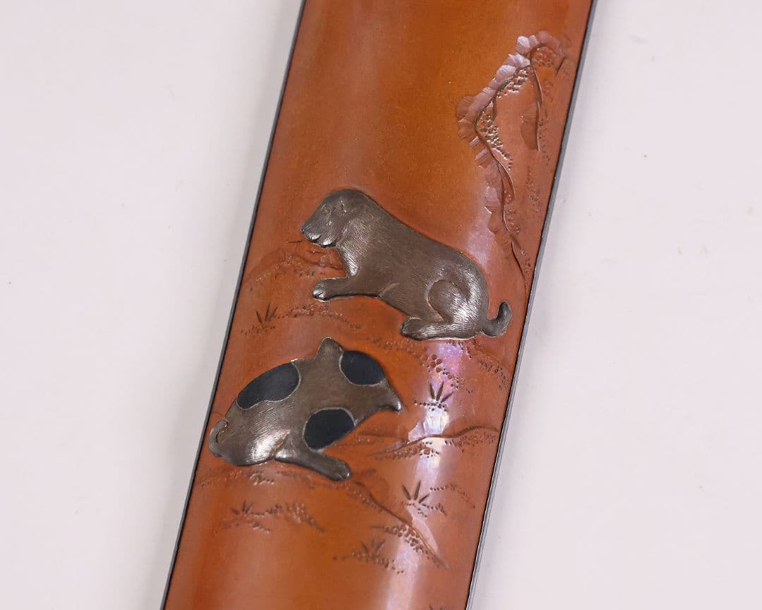 MB20】煎茶道具 杉本儀助(作) 素銅内銀張 高肉象嵌 仔犬