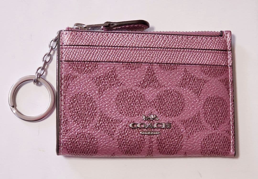 コーチ　ケース　小銭入れ　シグネチャー　限定品　キーリング　ピンク