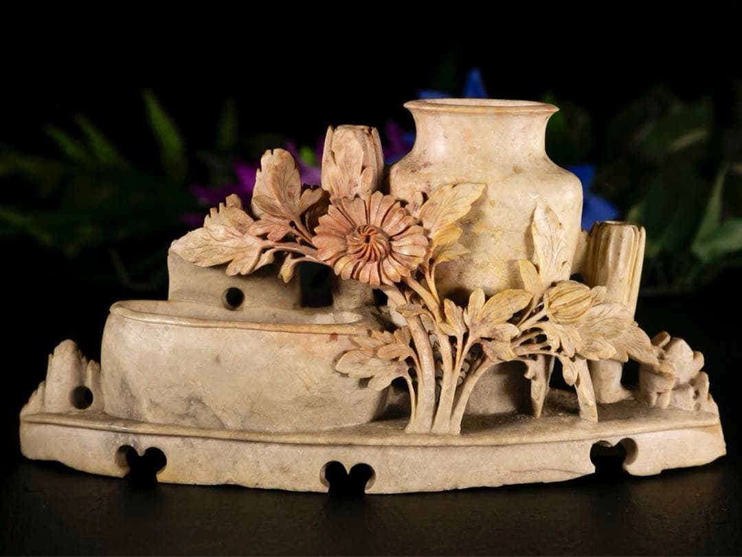 中国古玩】青田石（寿山石？）置物 筆立て？硯屏 - メルカリ