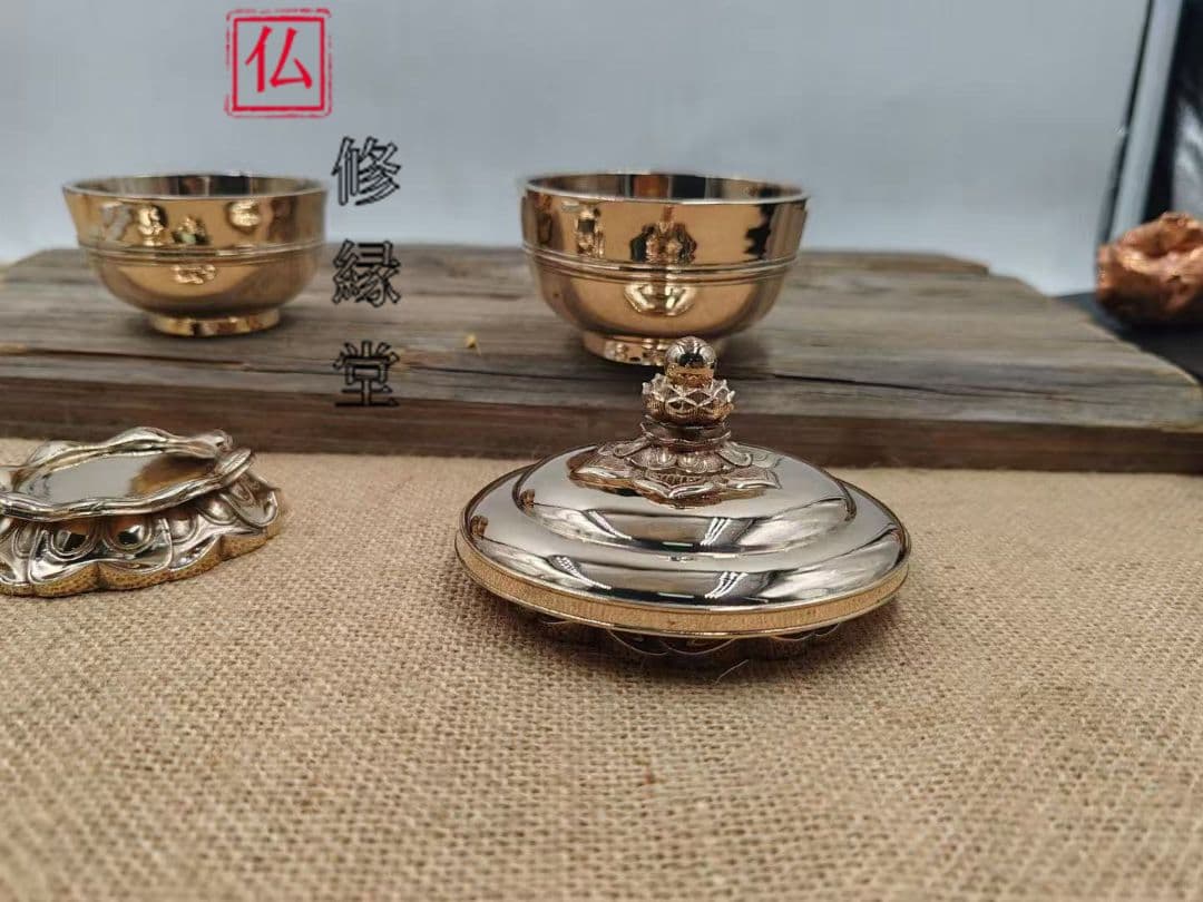 修縁堂】密教法具古美術品 宝珠型 塗洒二器