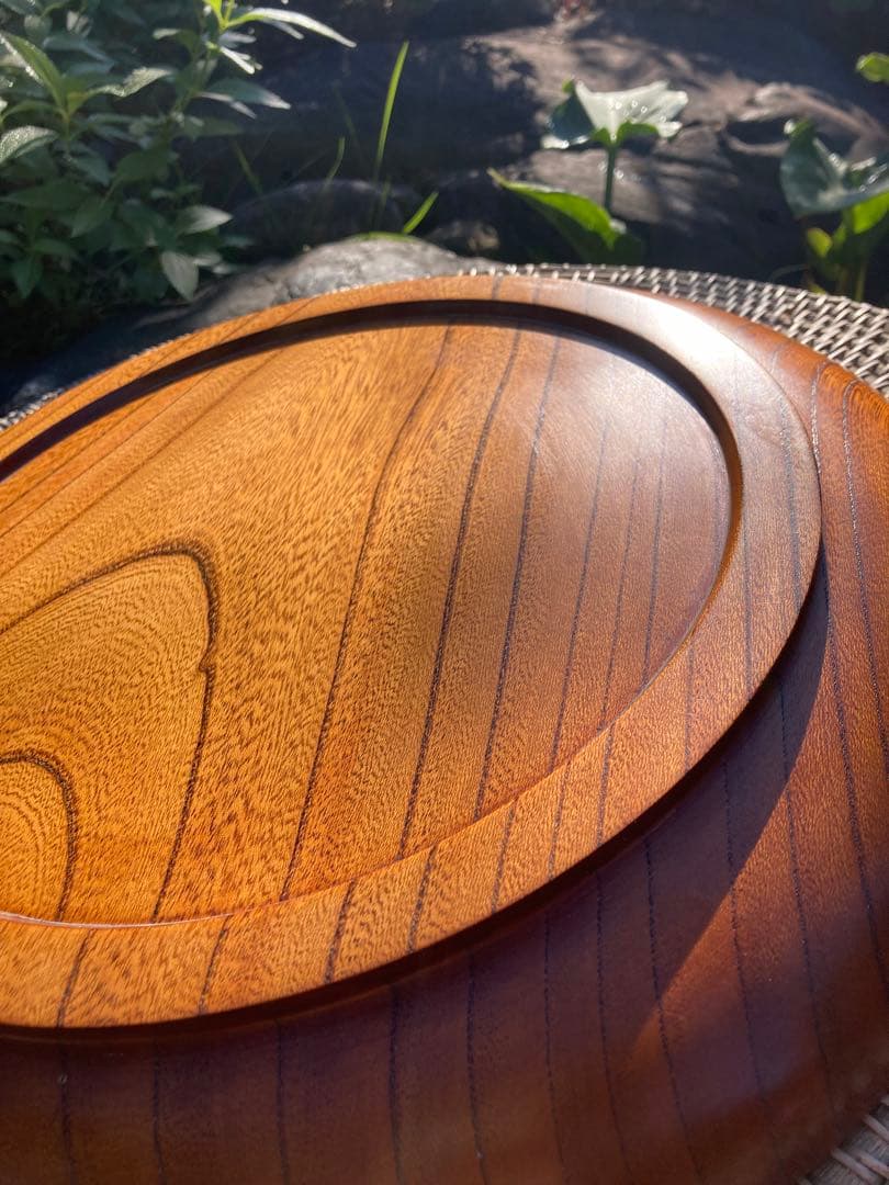 京都　漆塗り　木製 楕円形 盆 波模様