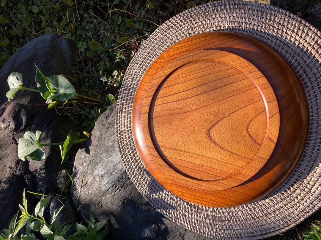 京都　漆塗り　木製 楕円形 盆 波模様