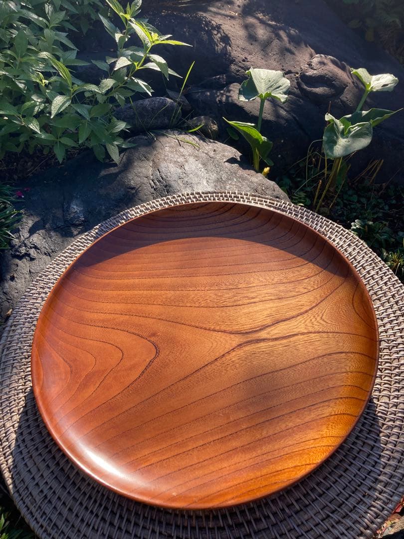 京都　漆塗り　木製 楕円形 盆 波模様