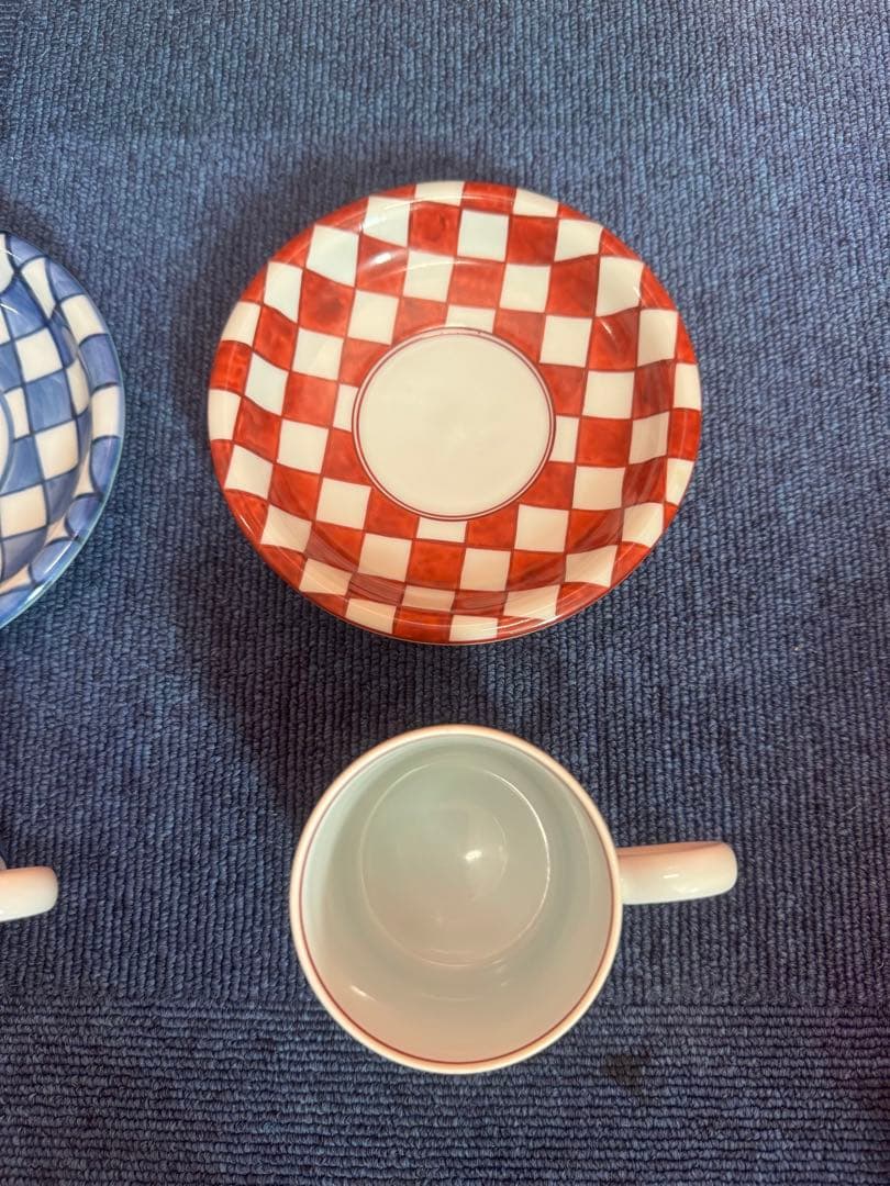 1806 源右衛門 甘朱市松文 組碗皿 未使用 美術品・アンティーク