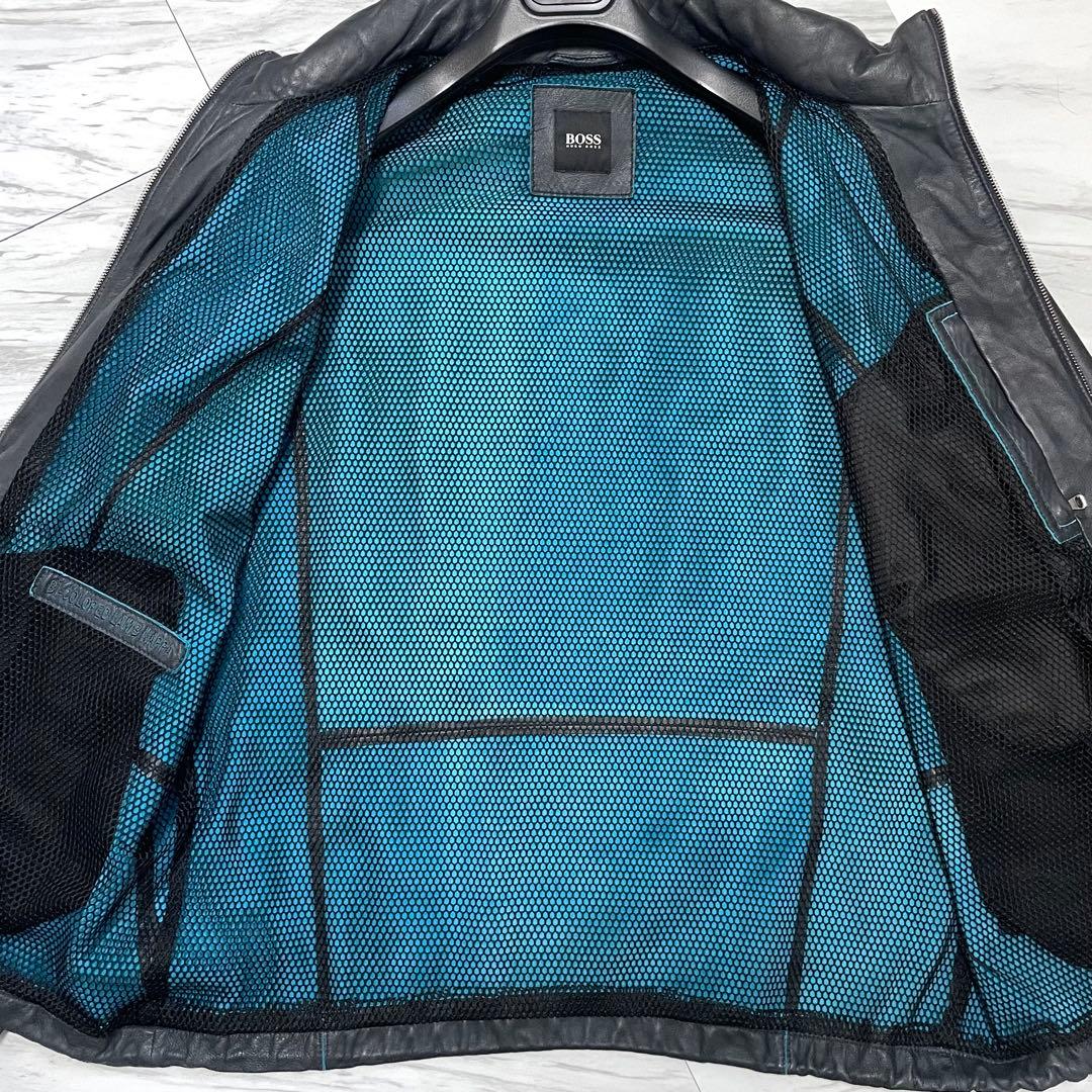希少2XL 極上ラムレザー⭐️ヒューゴボス レザージャケット 裏地ブルー