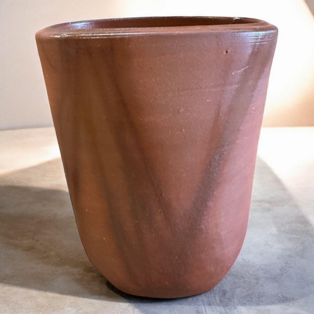 吉本 正】作 赤土色 陶器 花器 木箱付き