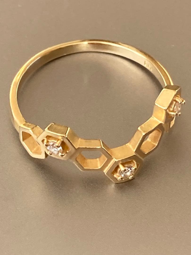 K18 ハニカム模様ダイヤモンドリング　蜂の巣　TSUTSUMI 個性的指輪