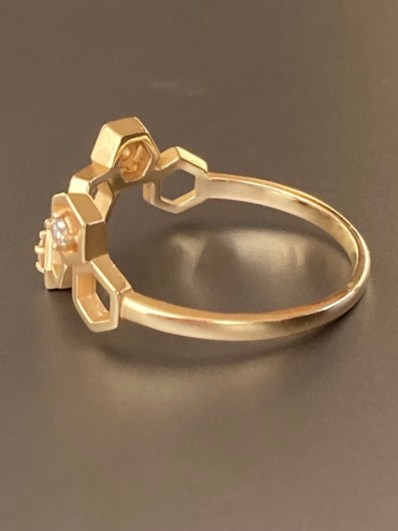 K18 ハニカム模様ダイヤモンドリング　蜂の巣　TSUTSUMI 個性的指輪