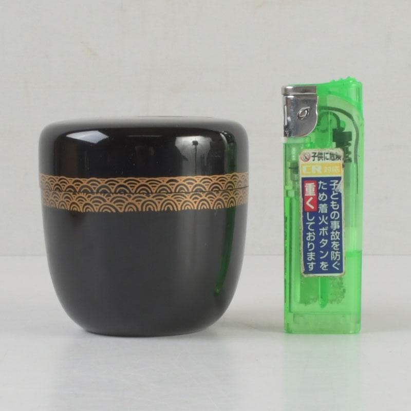 茶道具 黒漆 鶴蒔絵 中棗 共箱 V 9690