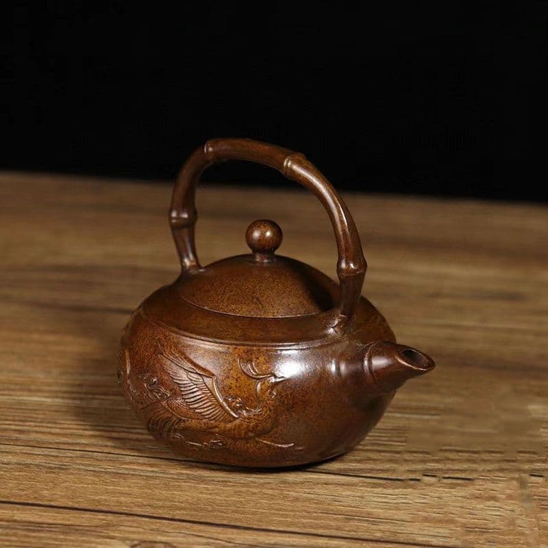 龍鳳呈祥提梁茶壺 酒壺 茶道 工芸 置物 銅製 龍鳳呈祥提梁茶壺