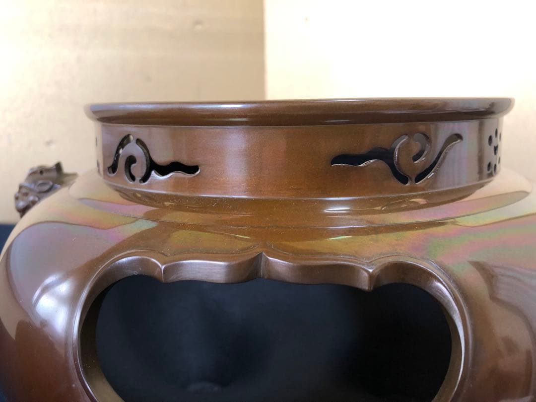 割引❗️《R》鋳銅 鬼面風炉 釜添 釜師畠春斎/風炉師寛 共箱　250716E3