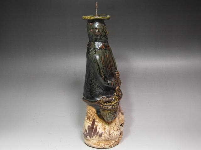 ☆ 北大路魯山人 織部 南蛮人 燭台☆x588