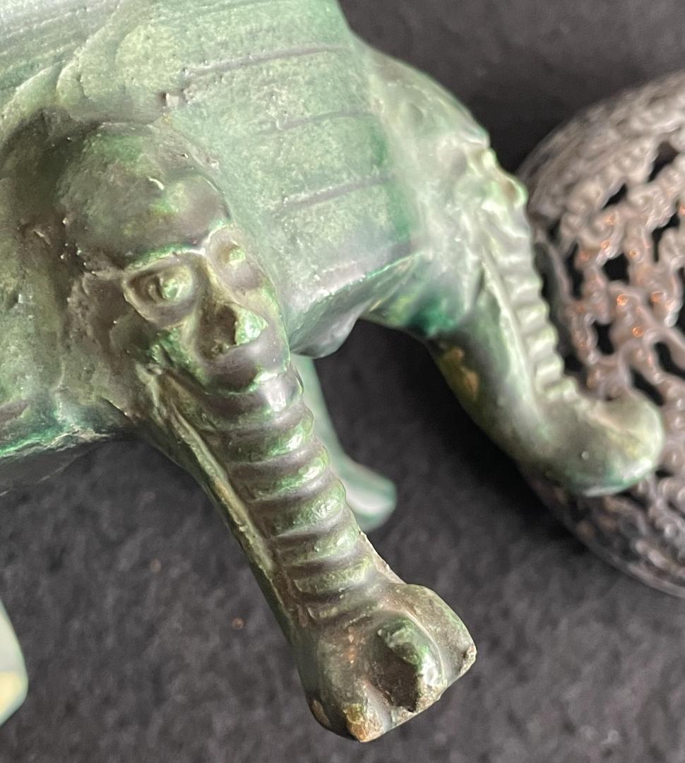 希少 初代 諏訪蘇山 造 漢窯写 緑釉 獣五足 獅子面脚 香炉 置物 銀製 銘有