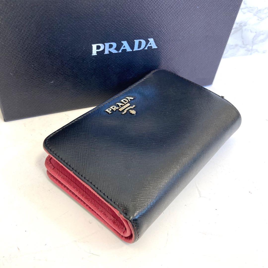 《美品》PRADA プラダ サフィアーノ ブラック 黒 レザー 二つ折り財布