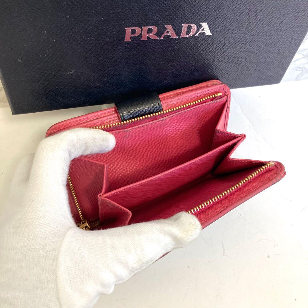 《美品》PRADA プラダ サフィアーノ ブラック 黒 レザー 二つ折り財布