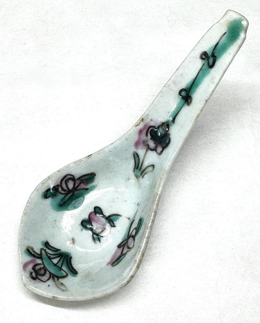 清 同治時代 粉彩花卉紋レンゲ 6個 歴史唐物 琺瑯彩 伝