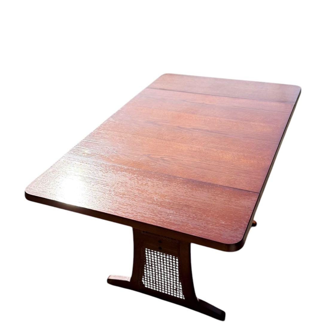 HR622【木目とラタンが美しい】三越ブルージュ　バタフライテーブル　三越家具