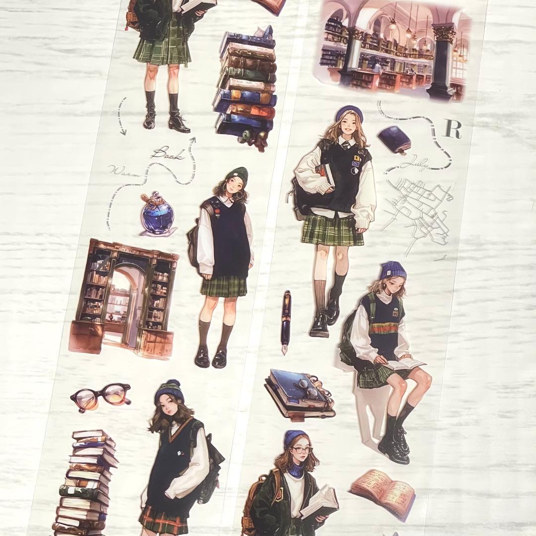 ◤シール◢✨新品✨ パリ旅行シリーズ 図書館 人物シール 海外マステ