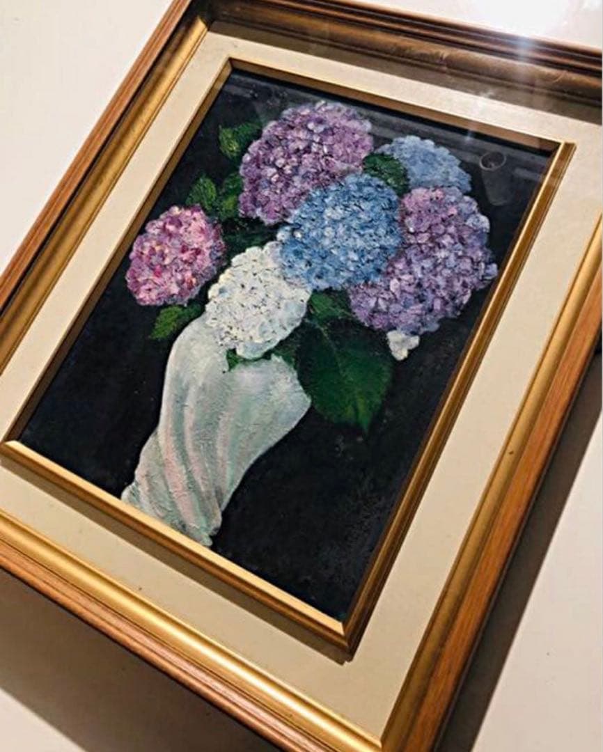 希少◆レア◆昭和レトロ/アンティーク/ビンテージ◆あ じさい/紫陽花◆油絵◆絵画