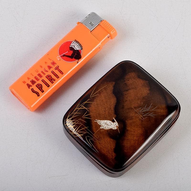 shellkid　井筒鳳斎　内金箔黒柿長四方香合鷺に芦　共箱　V　9126