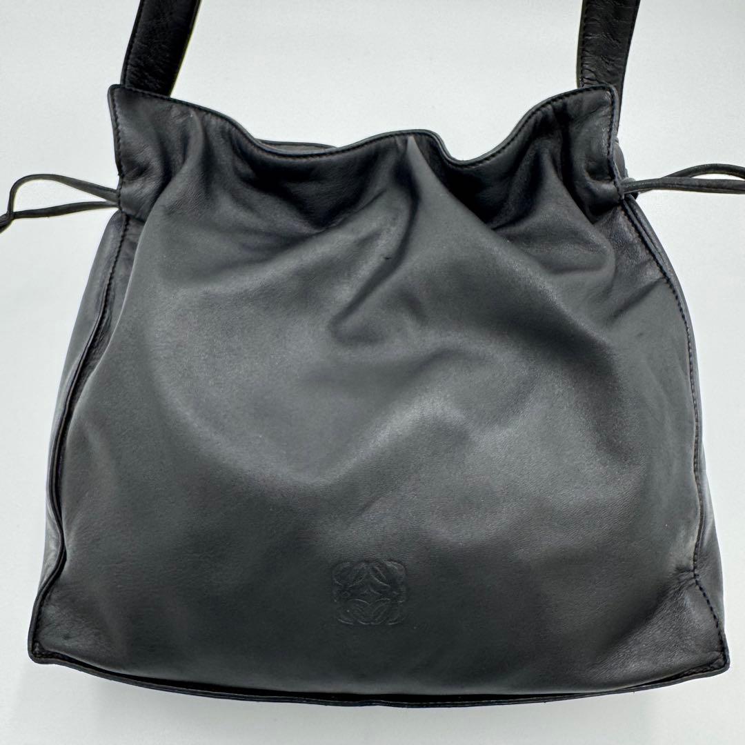 ロエベ フラメンコ アナグラム ナッパレザー ショルダーバッグ 巾着 ブラック