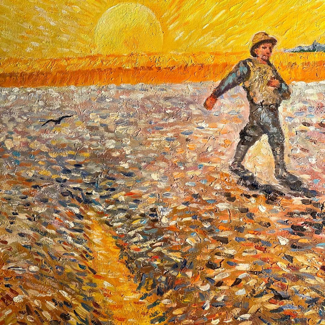 ★秀作★手書き油絵 ゴッホ 種蒔く人 肉筆絵画 額付き インテリア 油彩画