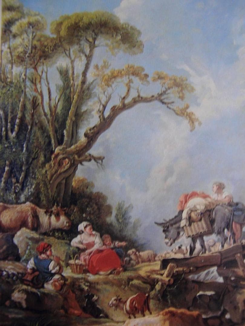 フランソワ ブーシェ、【市場の帰り】、希少画集画、状態良好