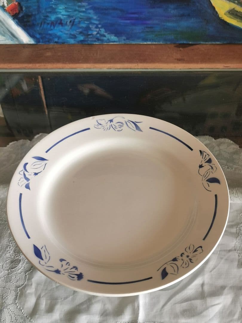 アンティーク クレイユモントロー インディゴの水仙 22㎝プレート2枚