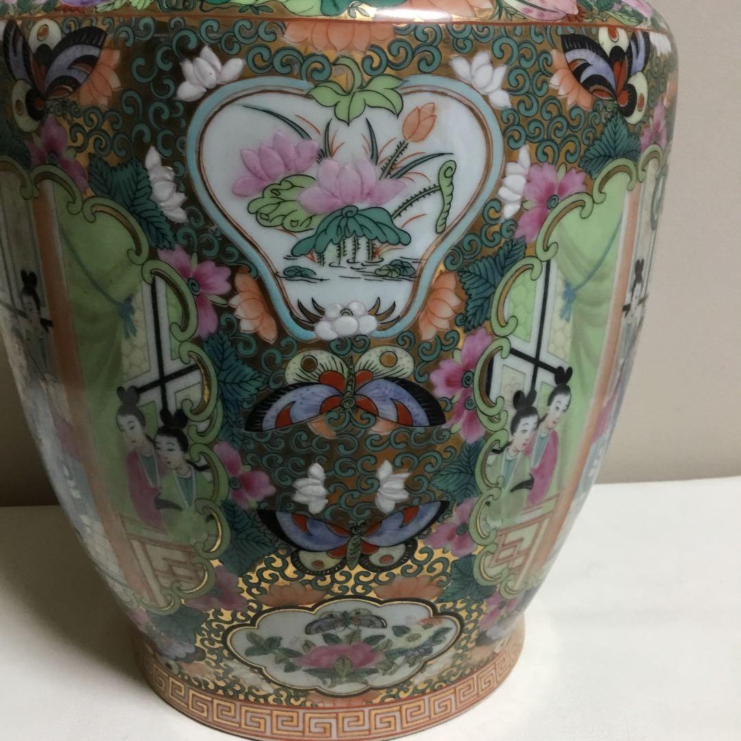 中国美術花瓶 金彩人物図 双龍耳飾り 大清乾隆年製 値下げ