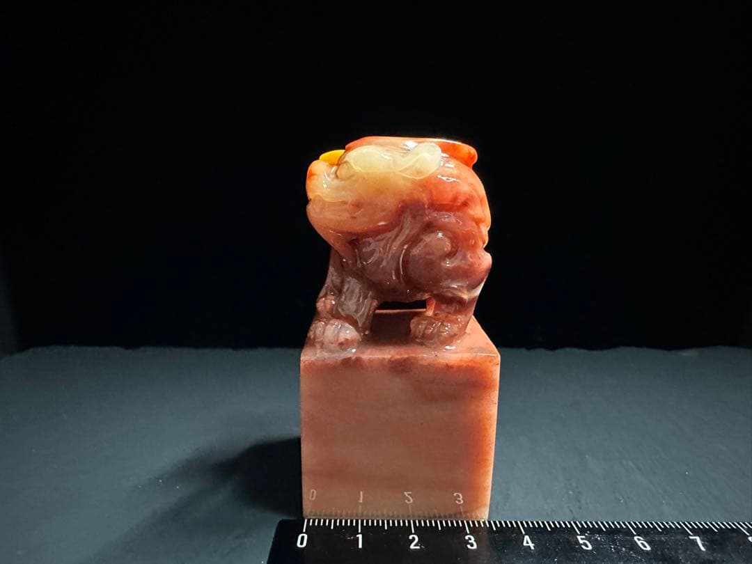 114ラオス石瑞獣貔貅大印面印材印石篆刻書道落款雅号箱付き