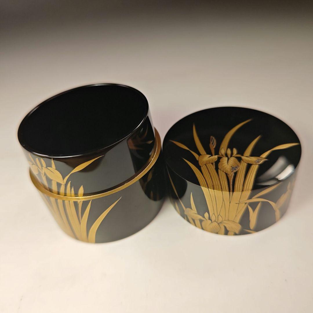 イ613 棗『塚本規義』『山中塗　菖蒲蒔絵　中次　棗　共箱』茶道具