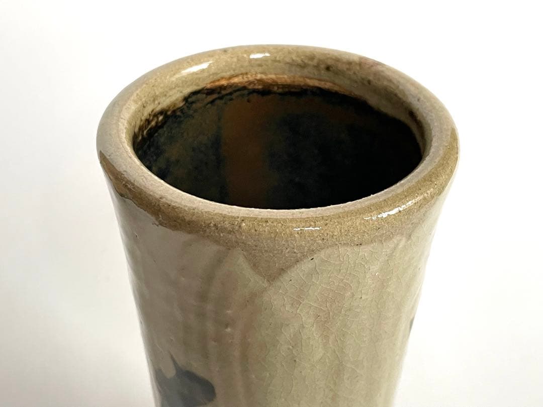 陶芸家 人間国宝 濱田庄司 浜田庄司 花生 花入 花瓶 トウキビ文 筒花