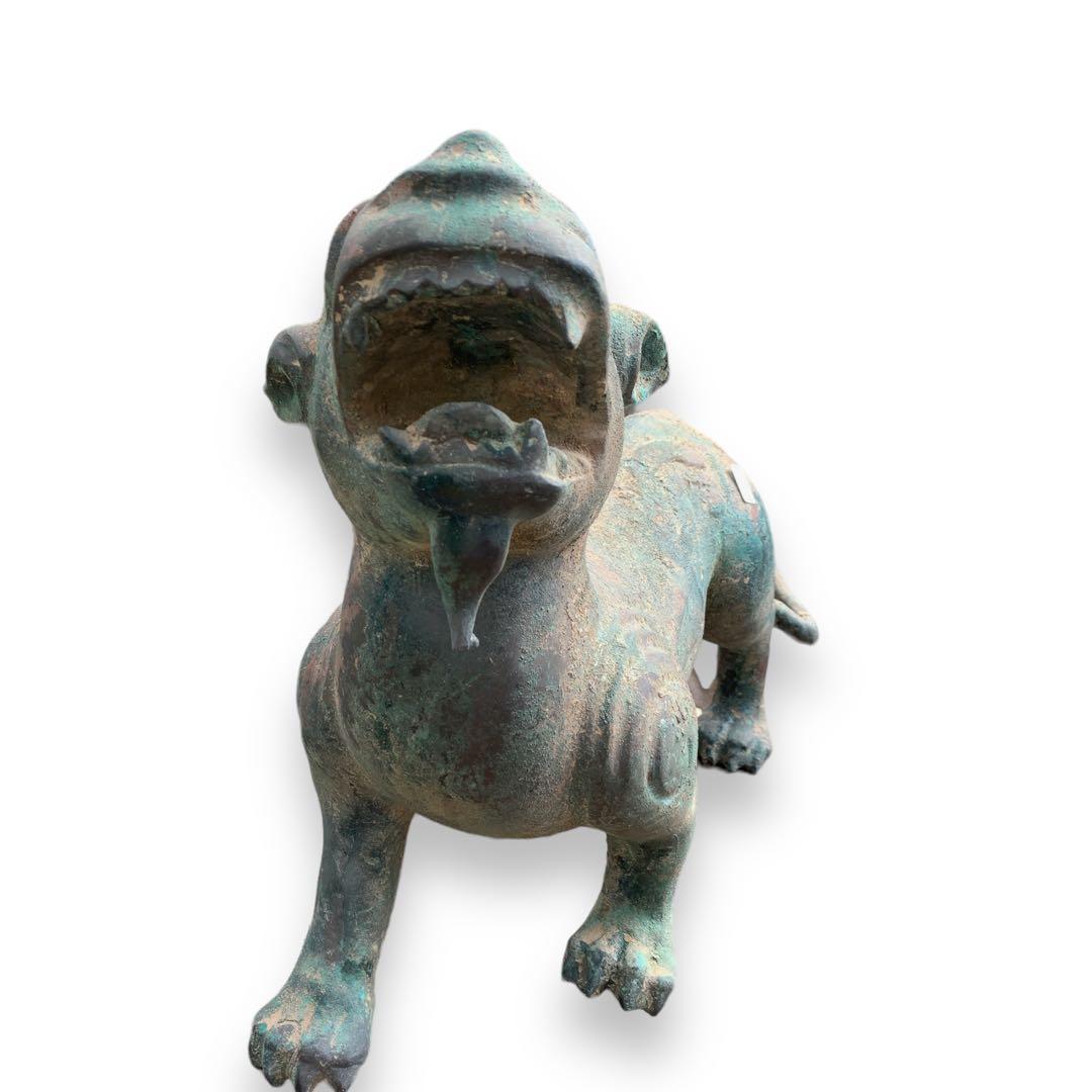 青銅器 獅子 一角獣 長尾獣 中国古玩 漢時代 犠動 置物 骨董 可愛い