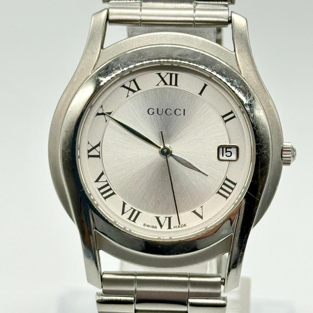 稼働品 GUCCI グッチ 腕時計 デイト シルバー文字盤 クォーツ ３針
