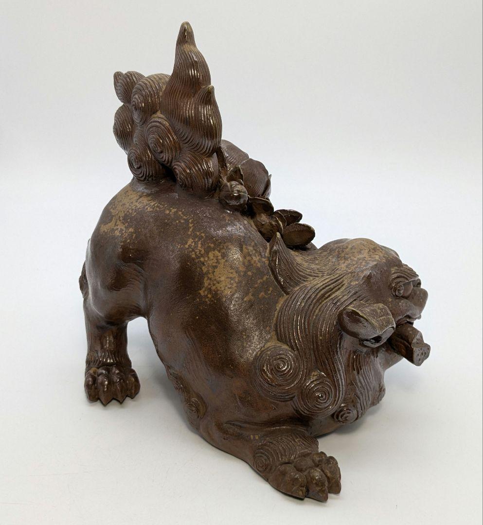 木村長十郎友敬 備前焼 牡丹獅子 置物 魔除け 厄除け 細工物 インテリア 陶彫