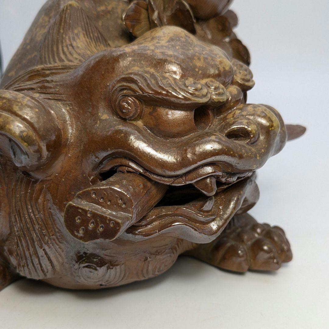 木村長十郎友敬 備前焼 牡丹獅子 置物 魔除け 厄除け 細工物 インテリア 陶彫