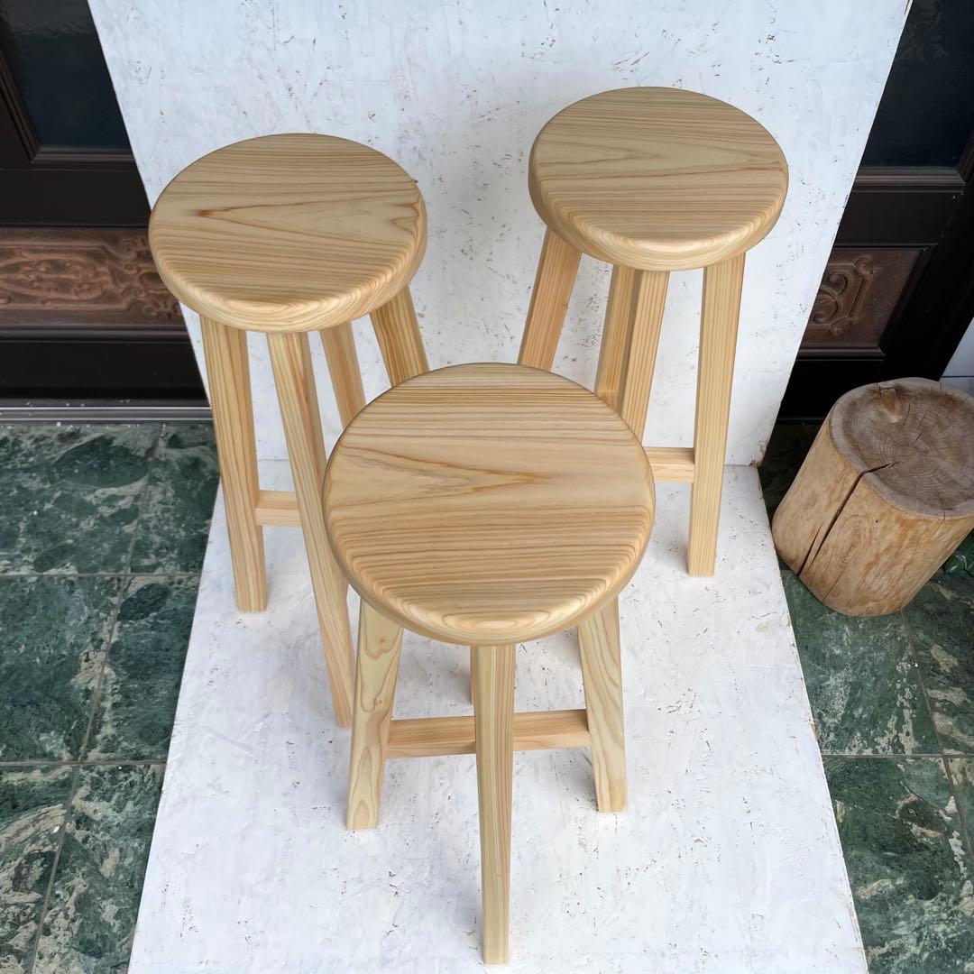 Tatsuya　3脚のうち2脚　国産ひのき　カウンターチェアー　丸椅子