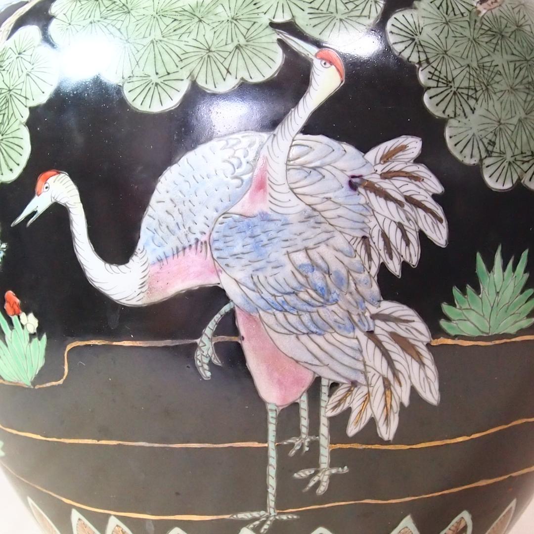 時代の美品】中国古玩 大清同治年製 花瓶 一対/2個 雲松鶴図 壺/つぼ