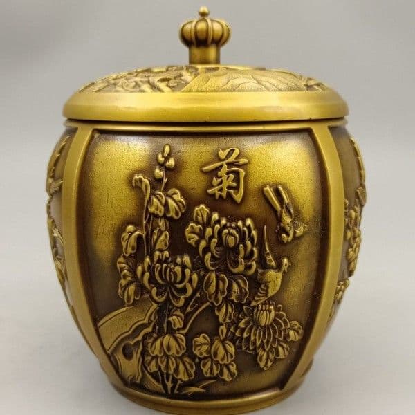 銅製 梅蘭竹菊銅缶 茶壺 茶道具 香道具 博古架 装飾品 工芸品 置物